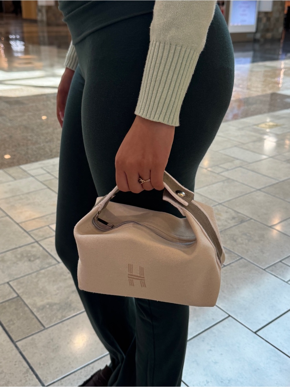 Minimal Ivory Mini Handbag – Top Handle Aesthetic Neutral Bag